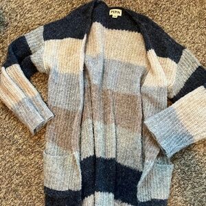 Pepin women's colorblock wool alpaca blend long sleeve cardigan sweater medium